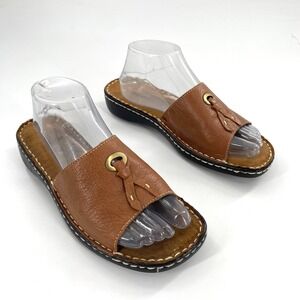 Naturalizer Callman Leather Slides‎ Sandals Womens Size 9M Brown Brass Accent